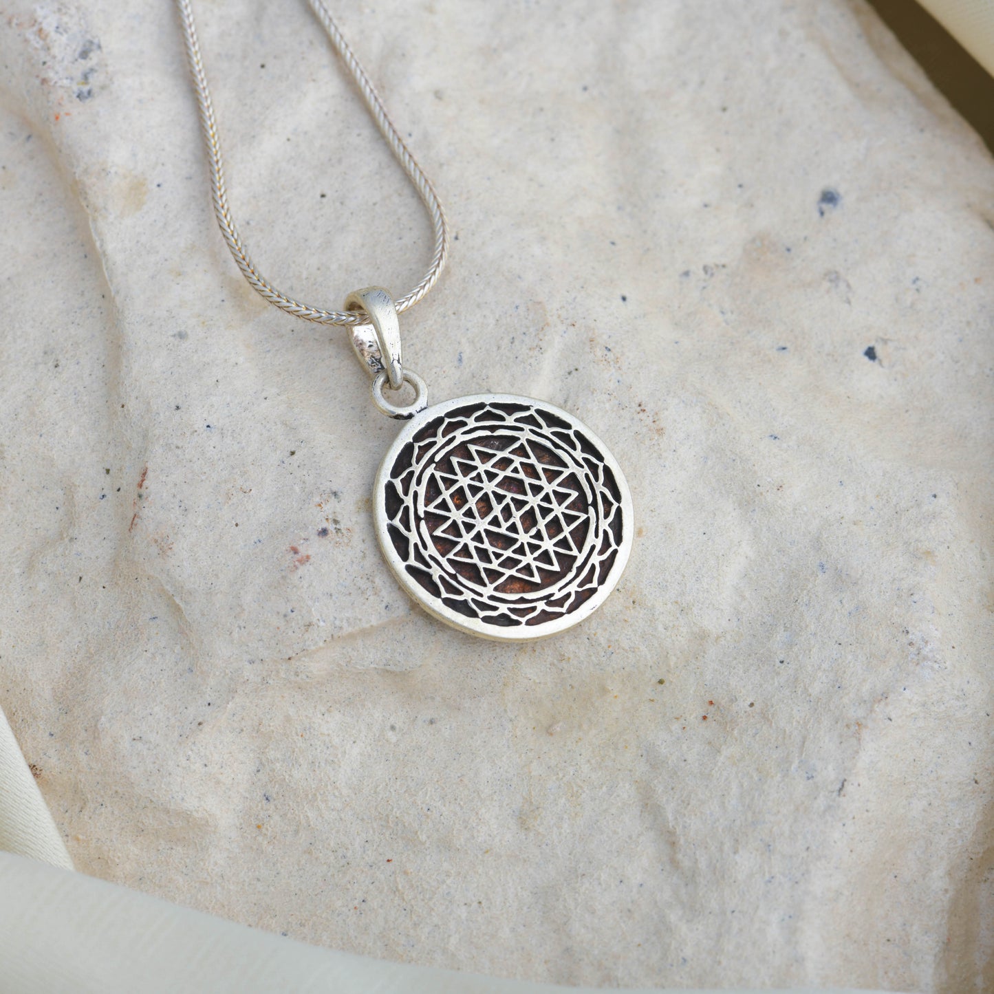 Geometric Sri Yantra Silver Men Pendant