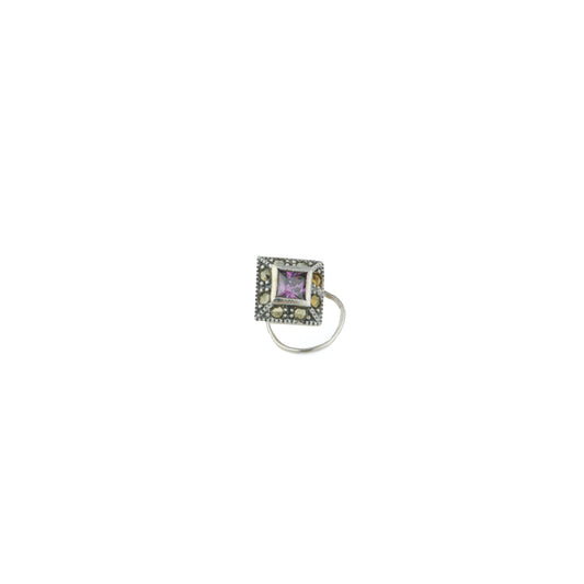 Amethyst Marcasite Square Silver Nose pin