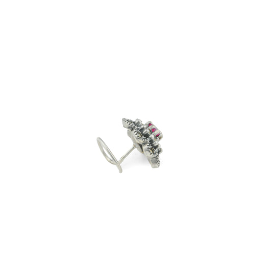 Ruby Marcasite Floral Silver Nose Pin