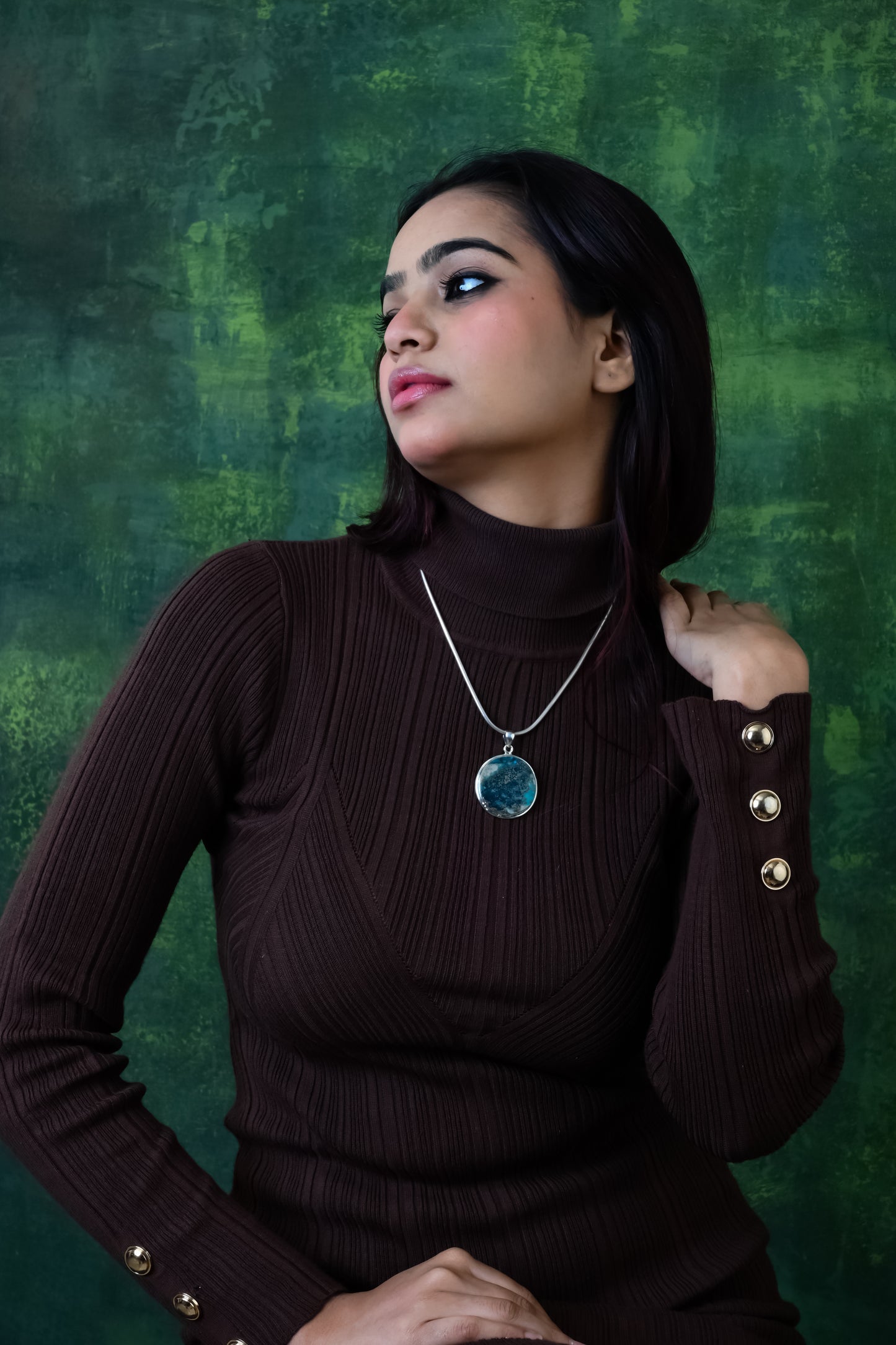 True Blue Chrysocolla Circular Silver Pendant