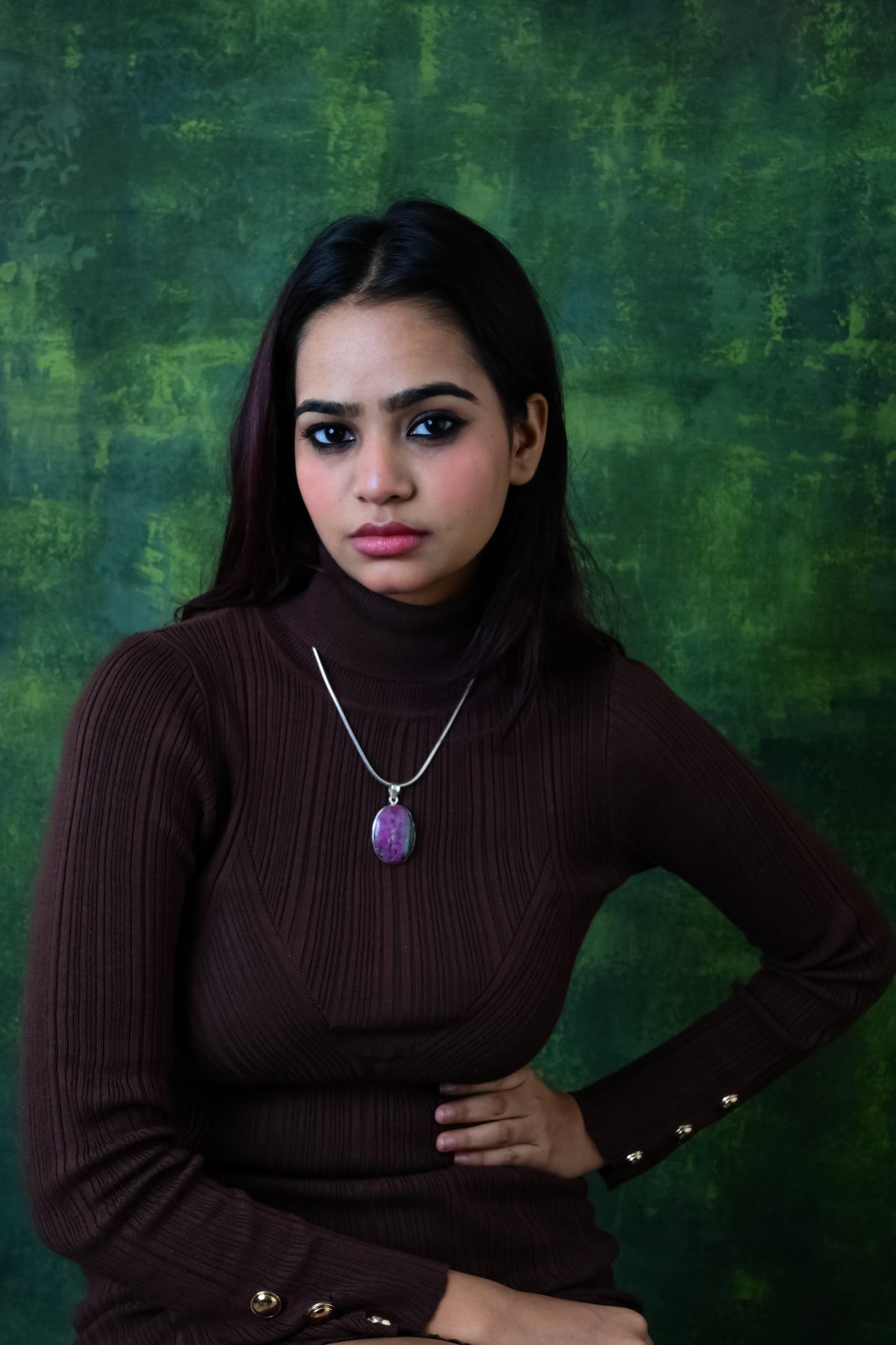 Ruby Zoisite And Silver Oval Pendant