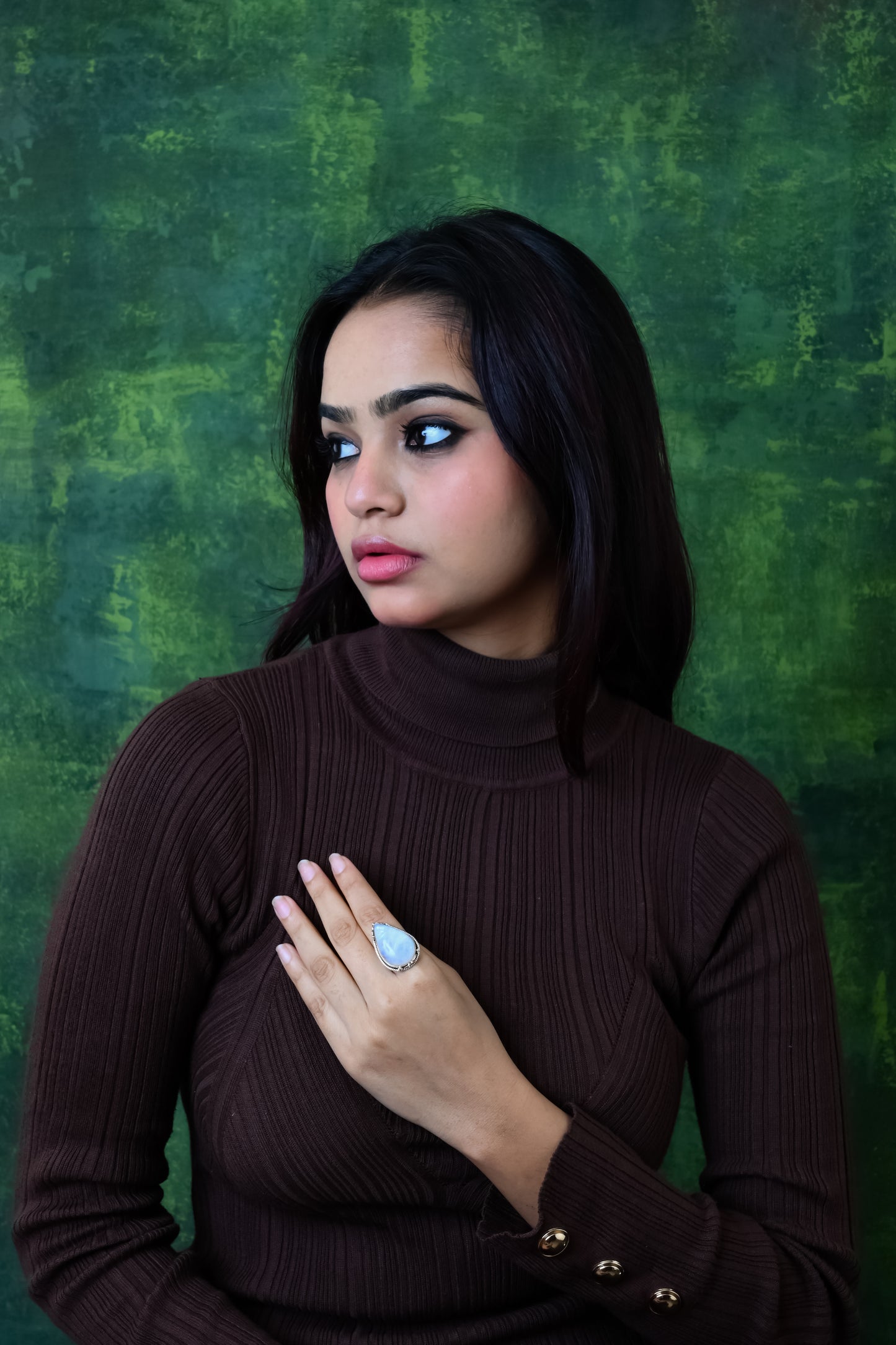 Moonstone Silver Drop Ring