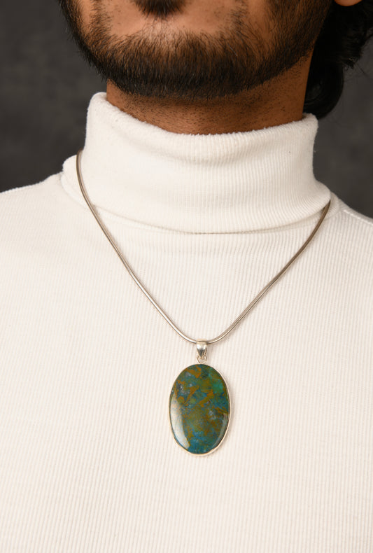 Chrysocolla And Silver Oval Pendant(3)