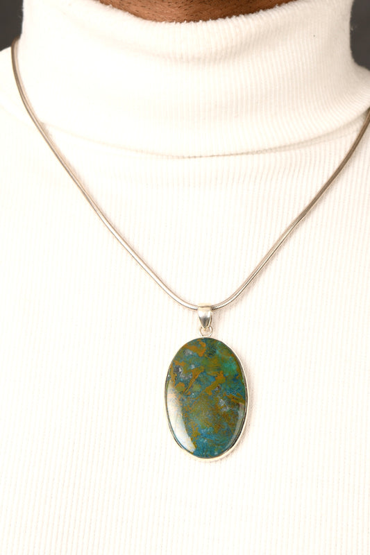 Chrysocolla And Silver Oval Pendant(3)