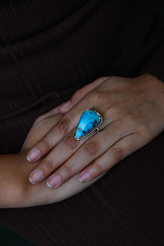 Azurite Drop Silver Ring