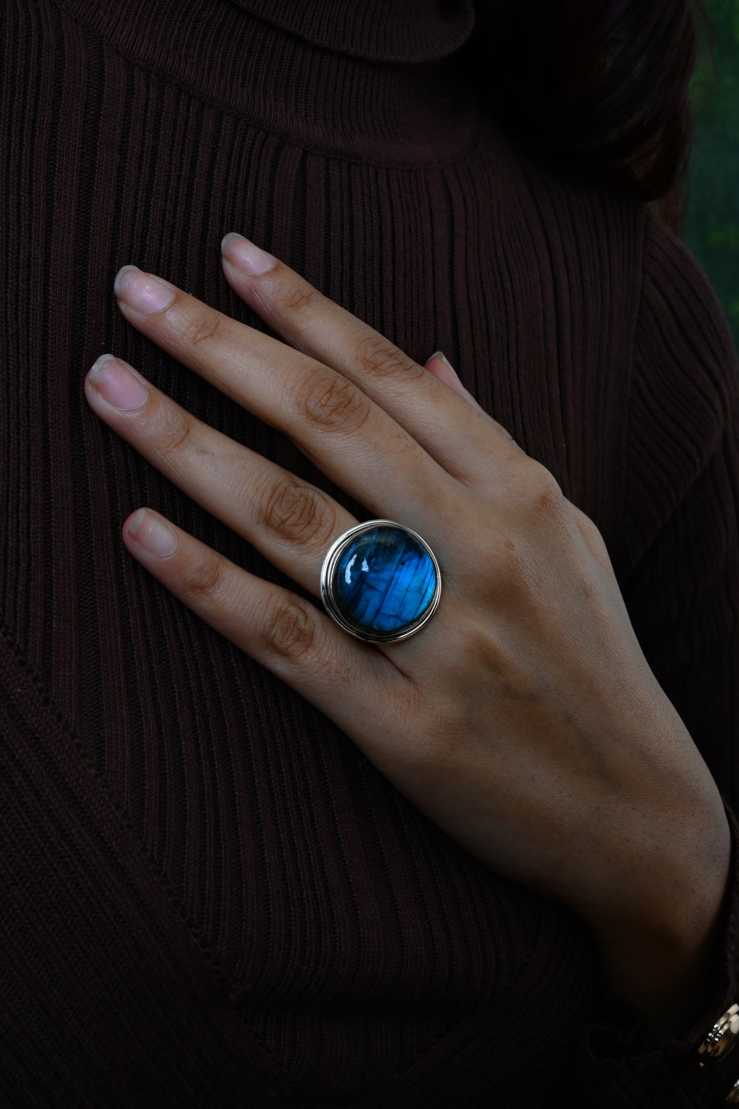 Round Labradorite Silver Ring