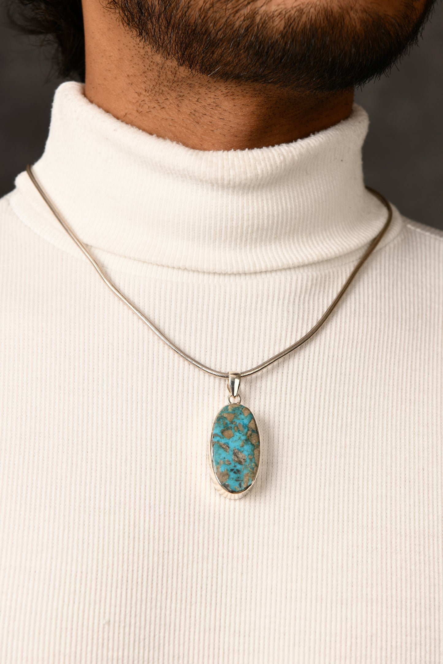 Chrysocolla And Silver Oval Pendant(1)