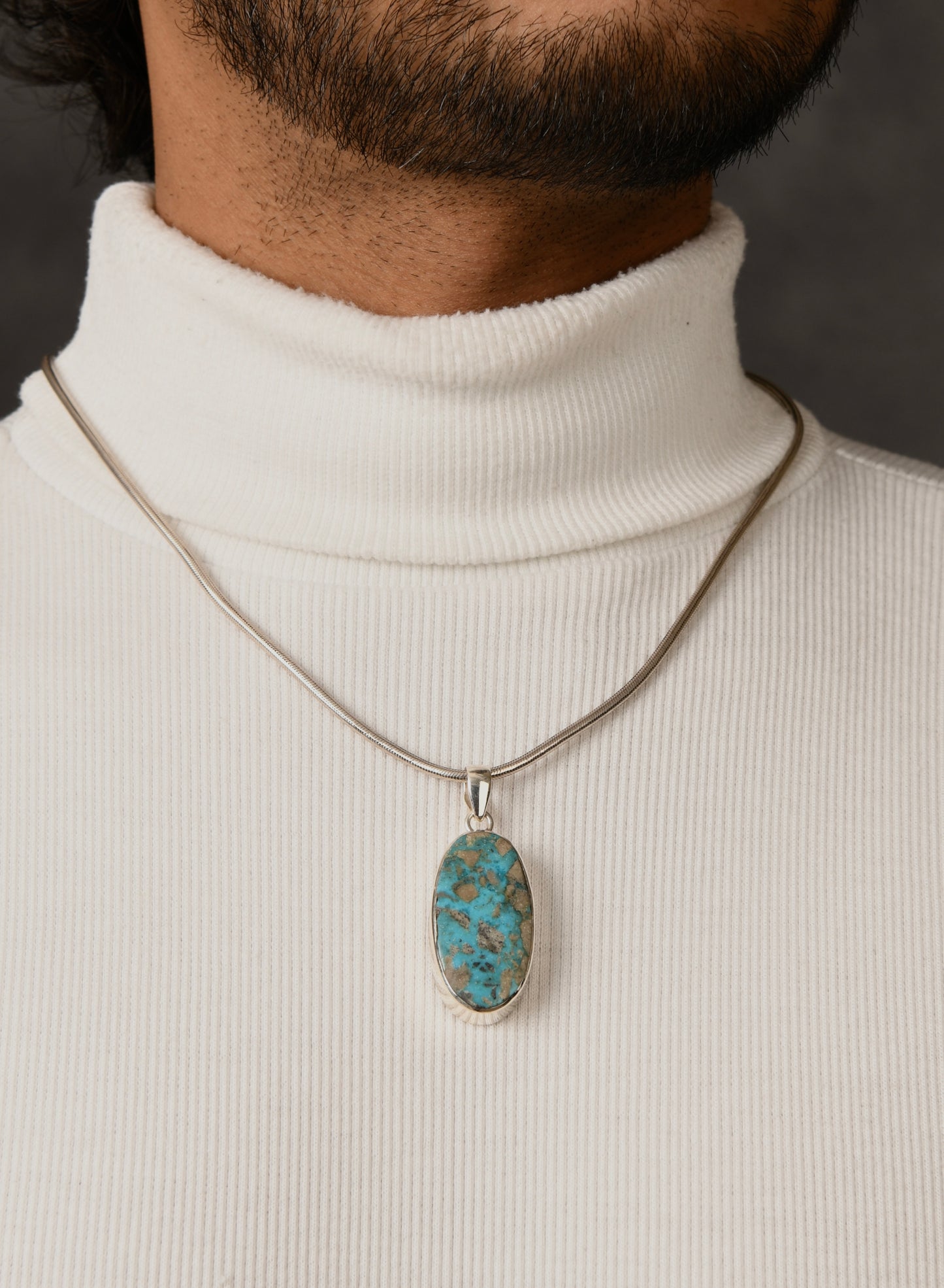 Chrysocolla And Silver Oval Pendant(1)