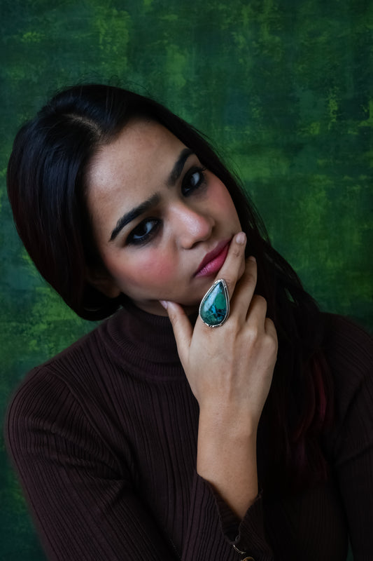 Azurite Drop Silver Statement Ring