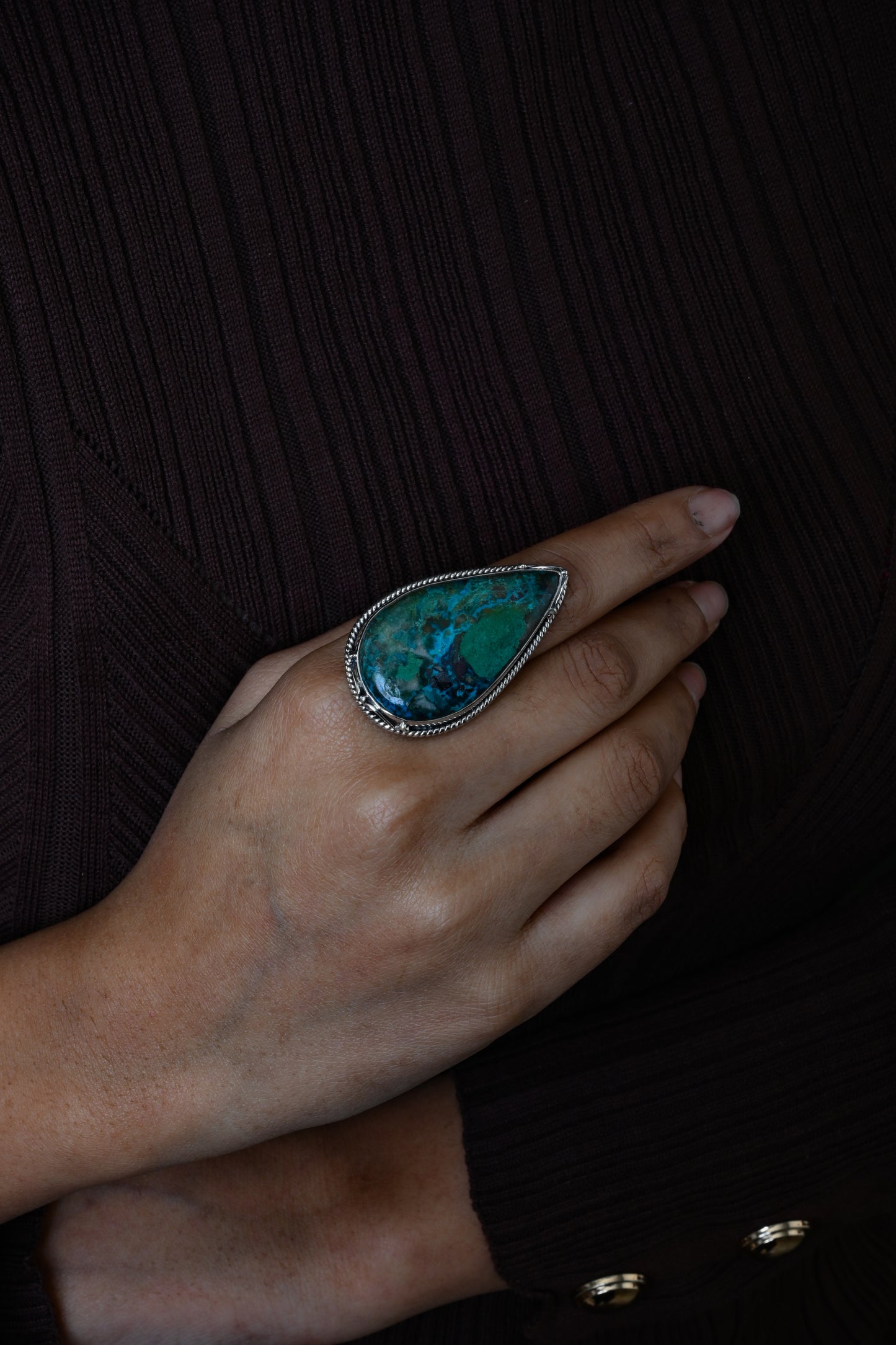 Azurite Drop Silver Statement Ring