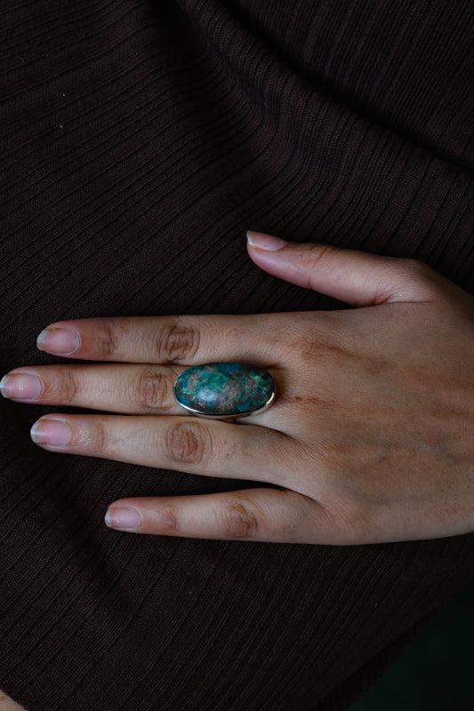 Oval Azurite Silver Ring