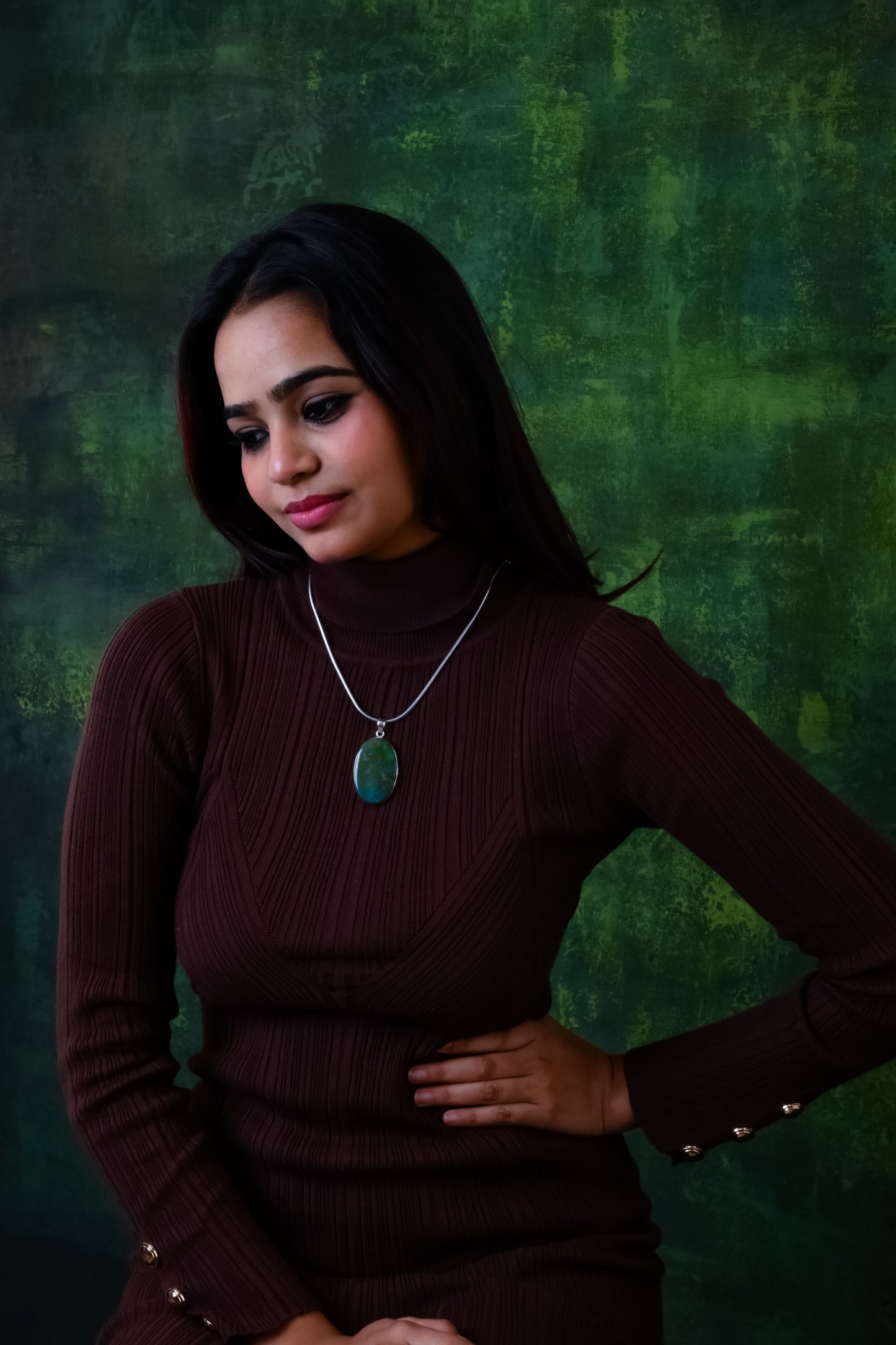 Chrysocolla And Silver Oval Pendant(3)