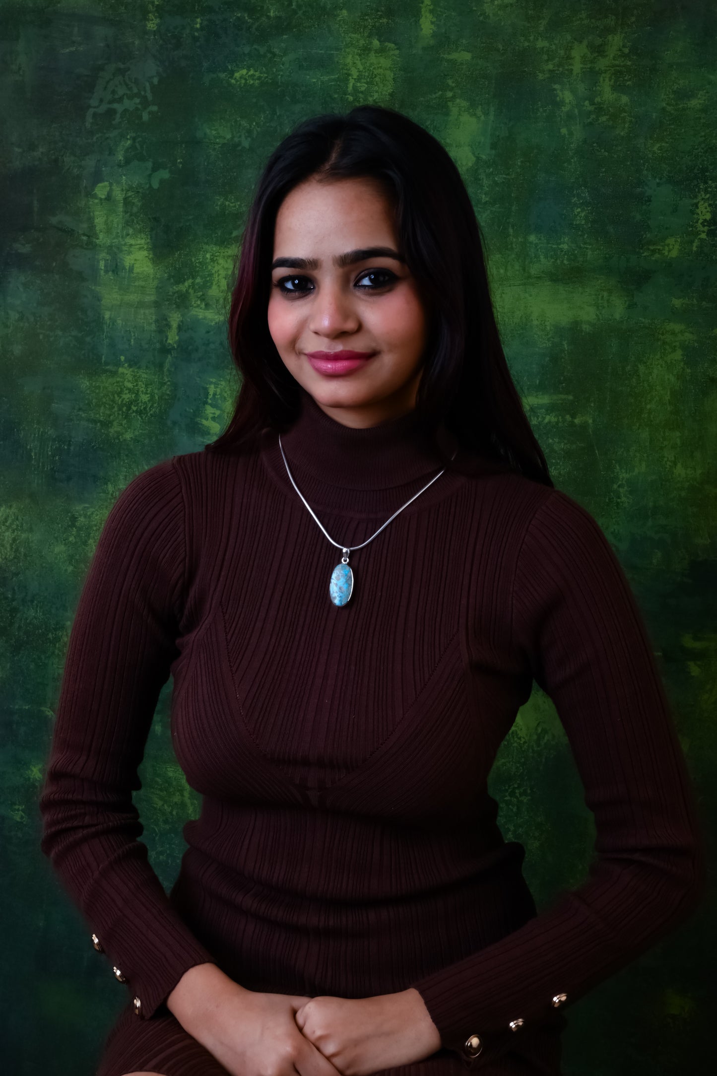 Chrysocolla And Silver Oval Pendant(1)