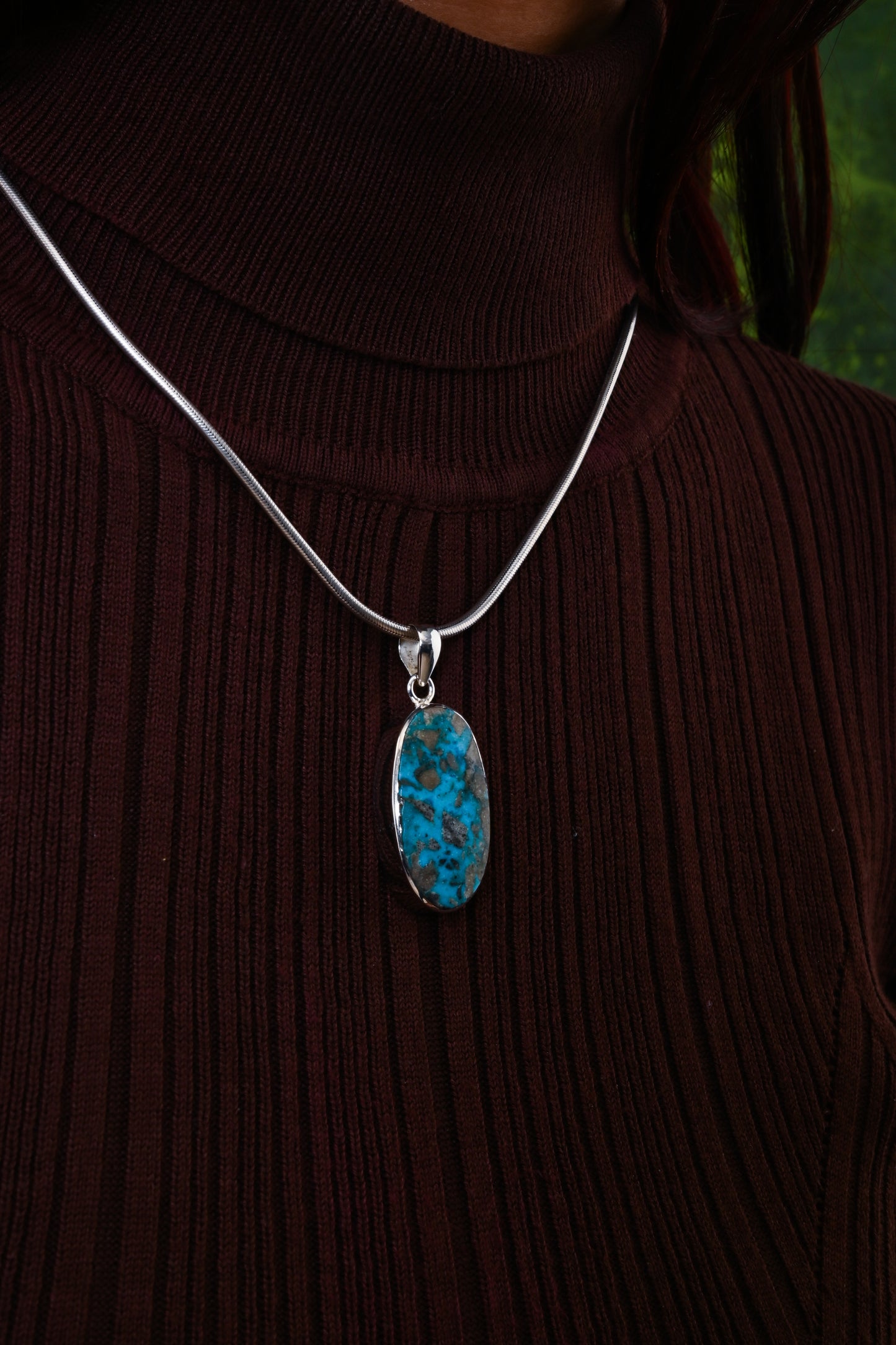 Chrysocolla And Silver Oval Pendant(1)