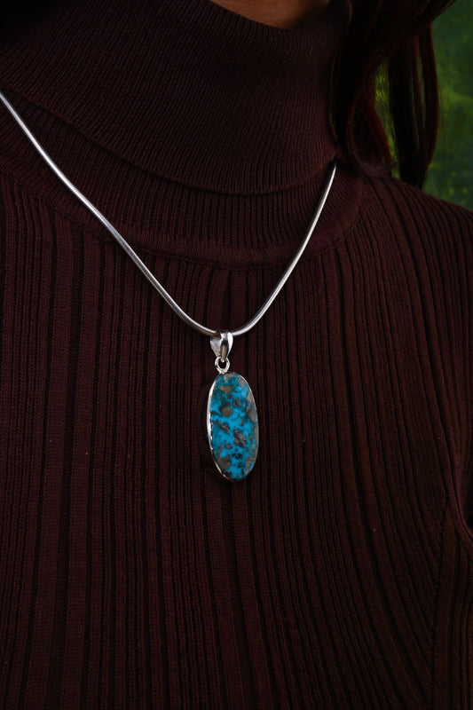 Chrysocolla And Silver Oval Pendant(1)