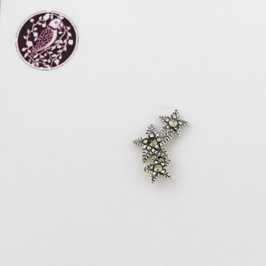 Tri Star Marcasite Silver Nose Pin