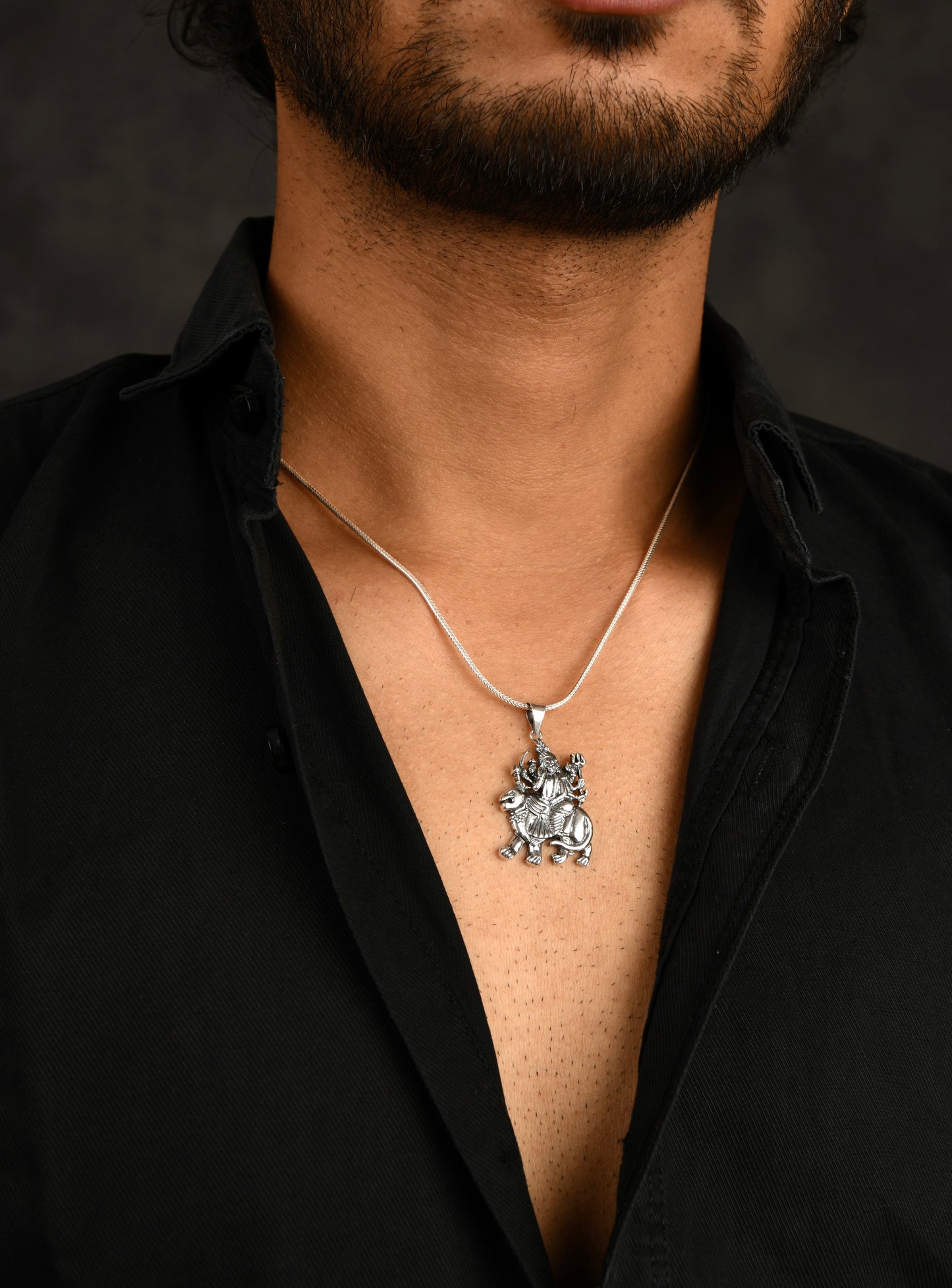 Goddess Durga Silver Pendant