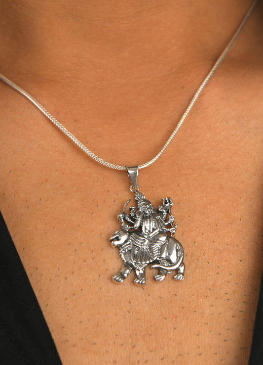 Goddess Durga Silver Pendant