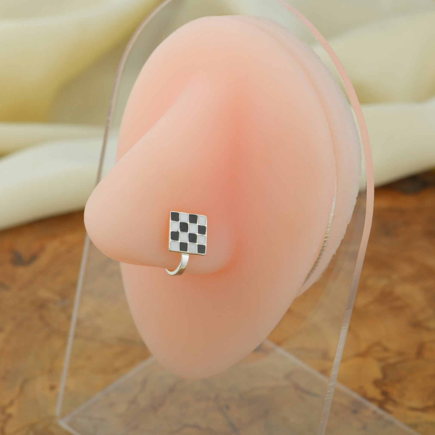 Checkmate Silver Clip-On Nose Pin