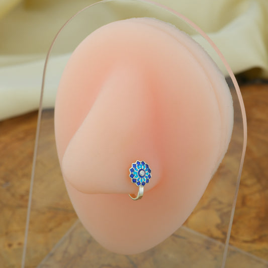 Sun Flower Spark Silver Meena Clip On Nose Pin