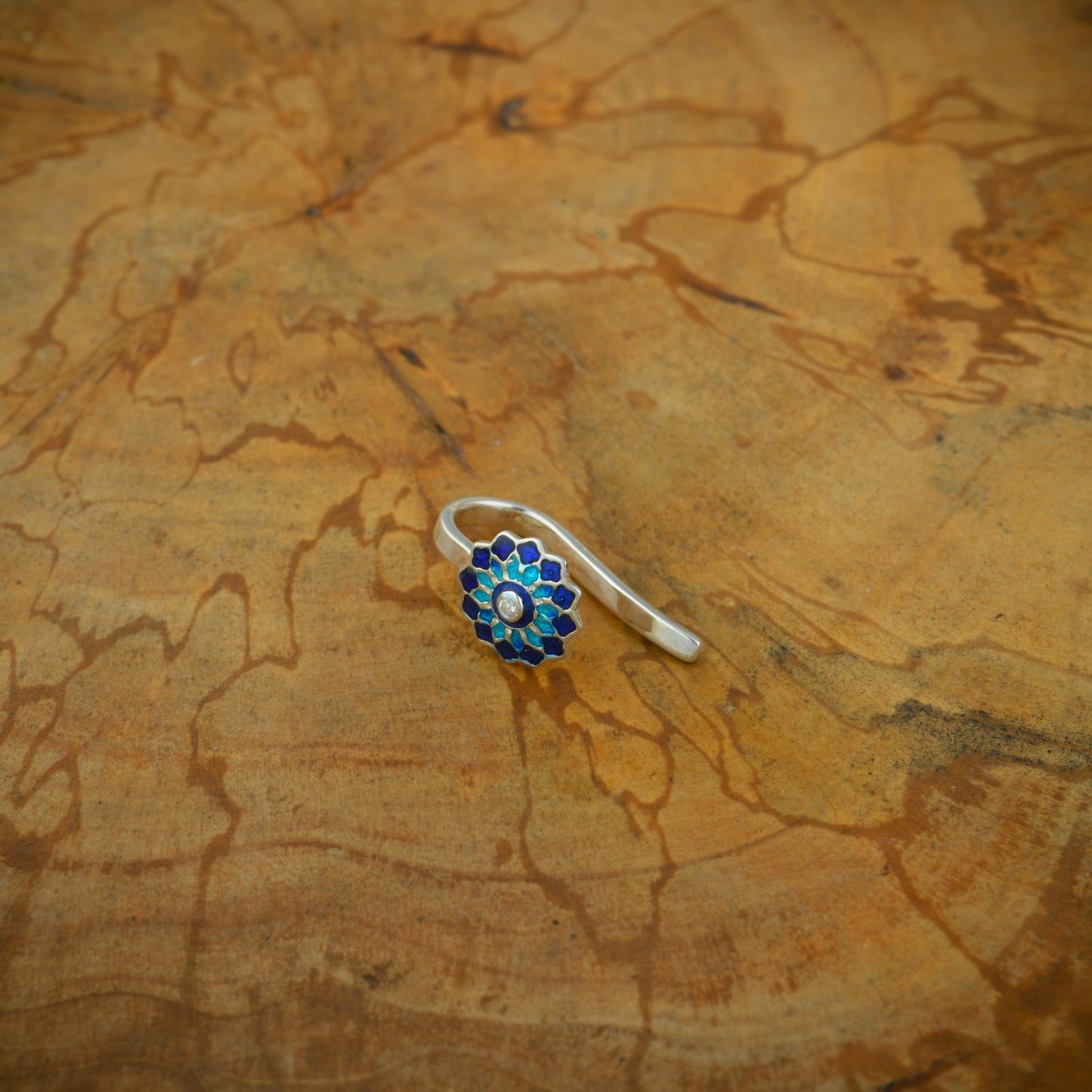 Sun Flower Spark Silver Meena Clip On Nose Pin