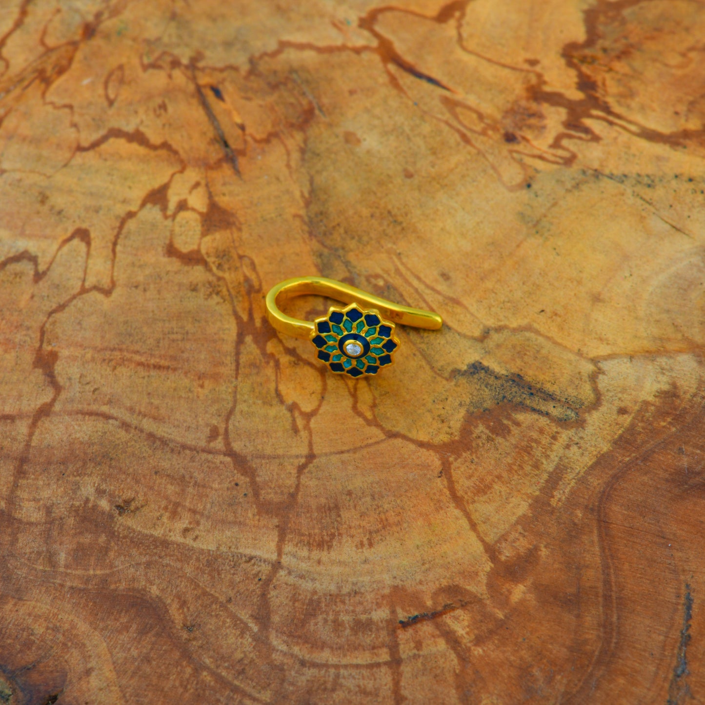Sunflower Spark Gold Plated Silver Meena Clip on Nose Pin