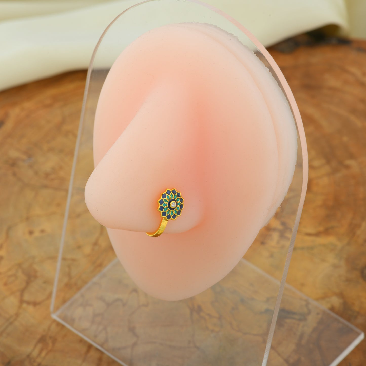 Sunflower Spark Gold Plated Silver Meena Clip on Nose Pin