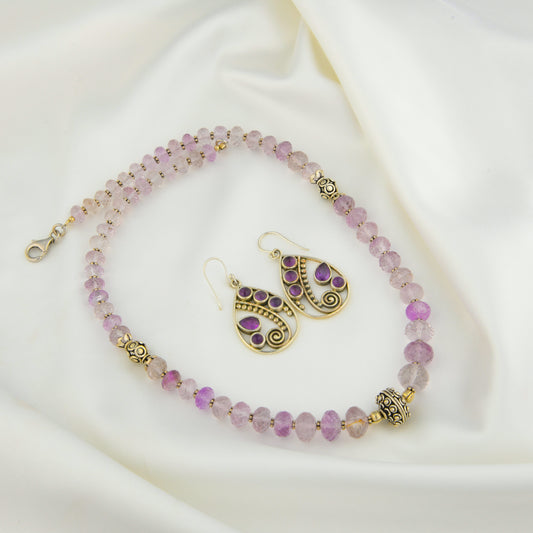 Designer Amethyst Silver Necklace Set In Silver