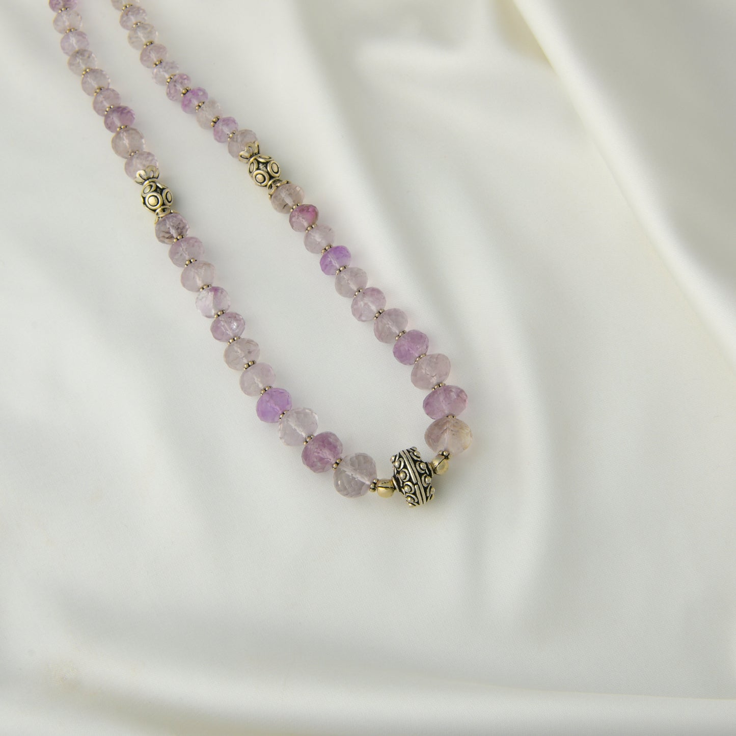Designer Amethyst Silver Necklace Set In Silver