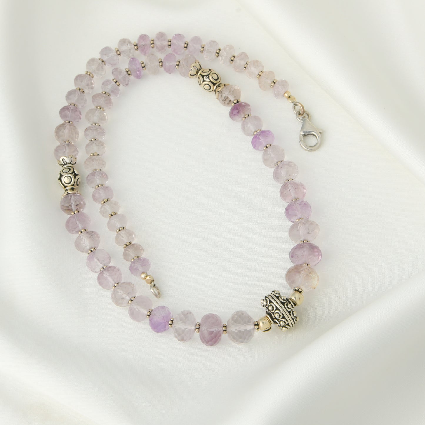 Designer Amethyst Silver Necklace Set In Silver