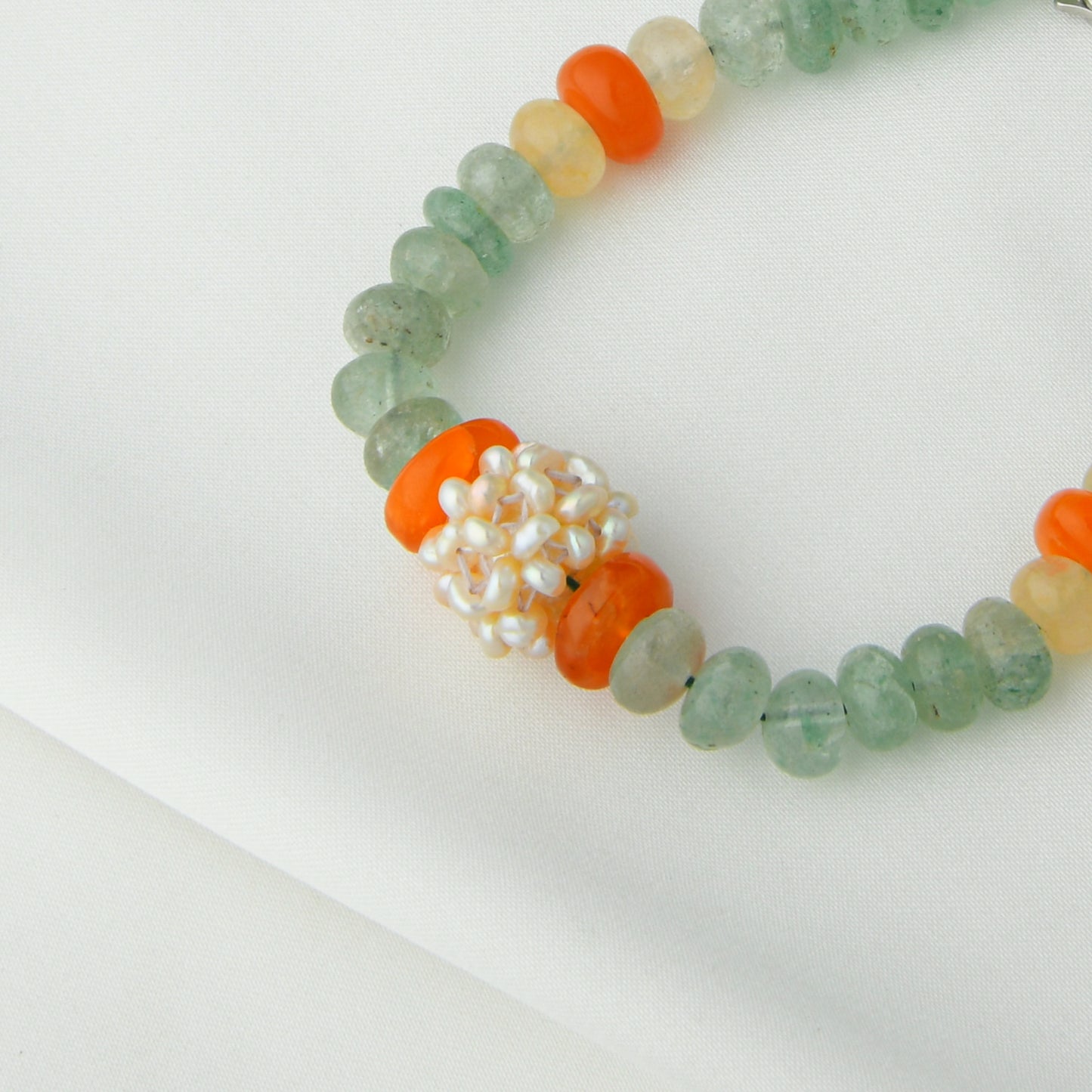 Woven Pearl Carnelian Quartz Handcrafted Bracelet