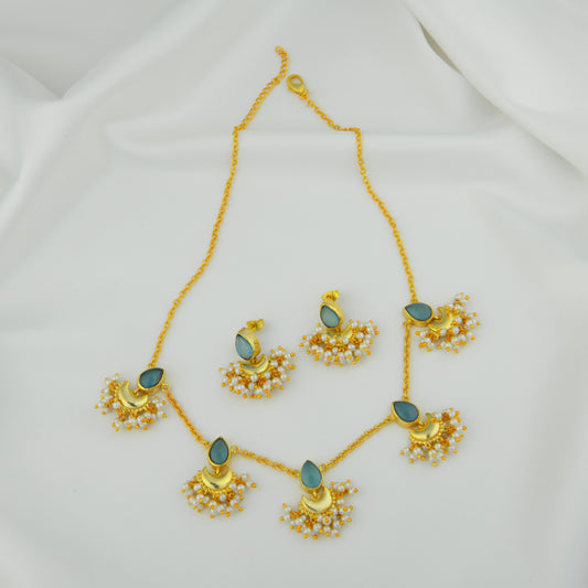 Aqua Half Moon Festive Necklace Set