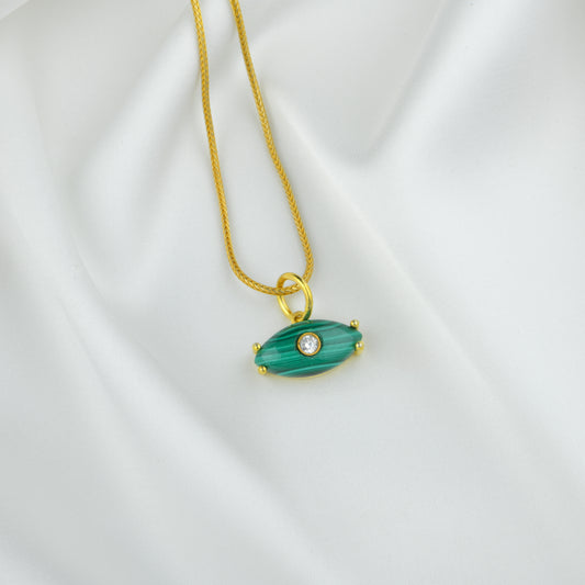 Natural Malachite Silver Evil Eye Pendant