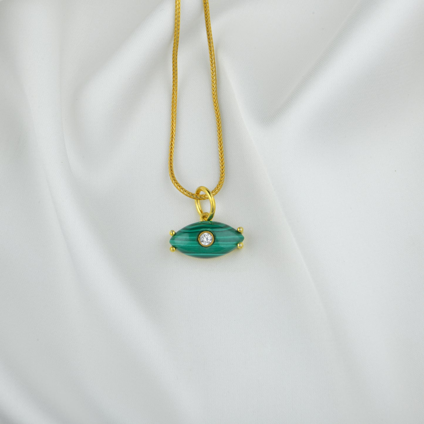 Natural Malachite Silver Evil Eye Pendant