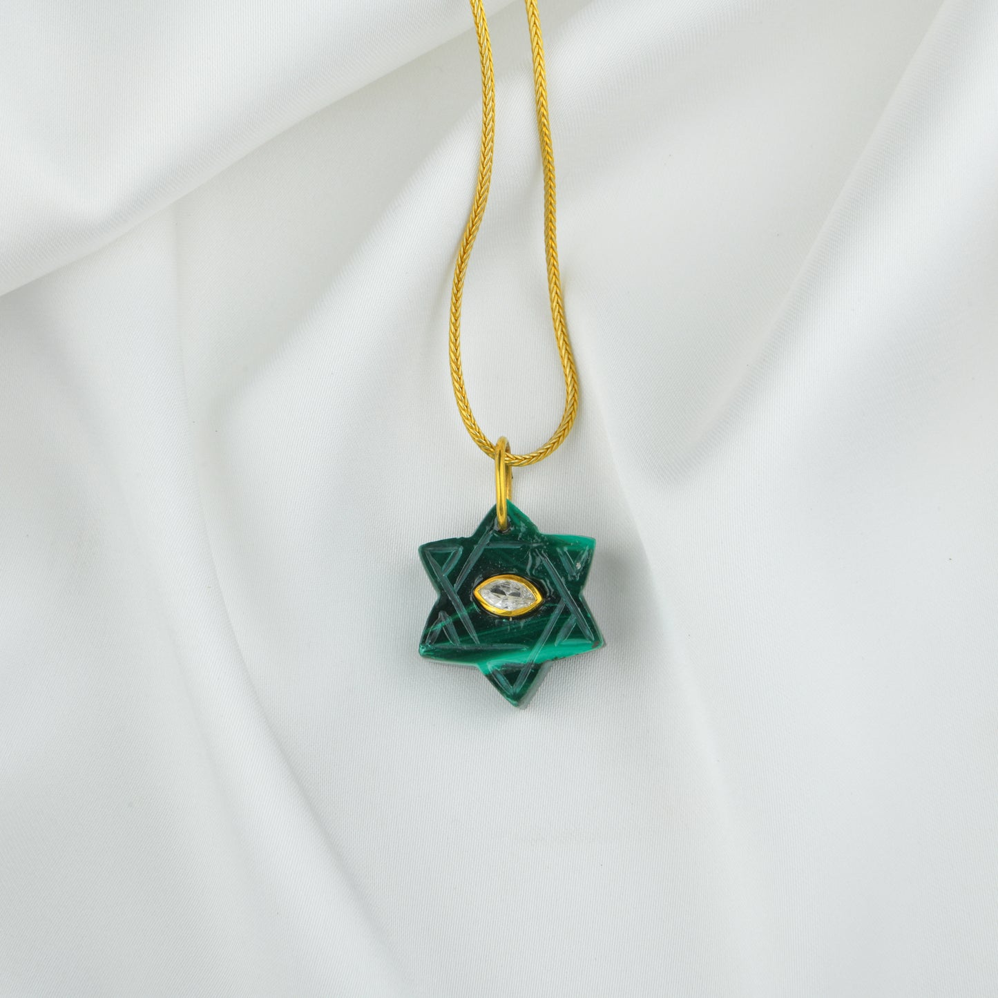 Evil Eye Malachite Star Gold Plated Silver Pendant
