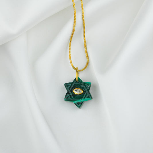 Evil Eye Malachite Star Gold Plated Silver Pendant