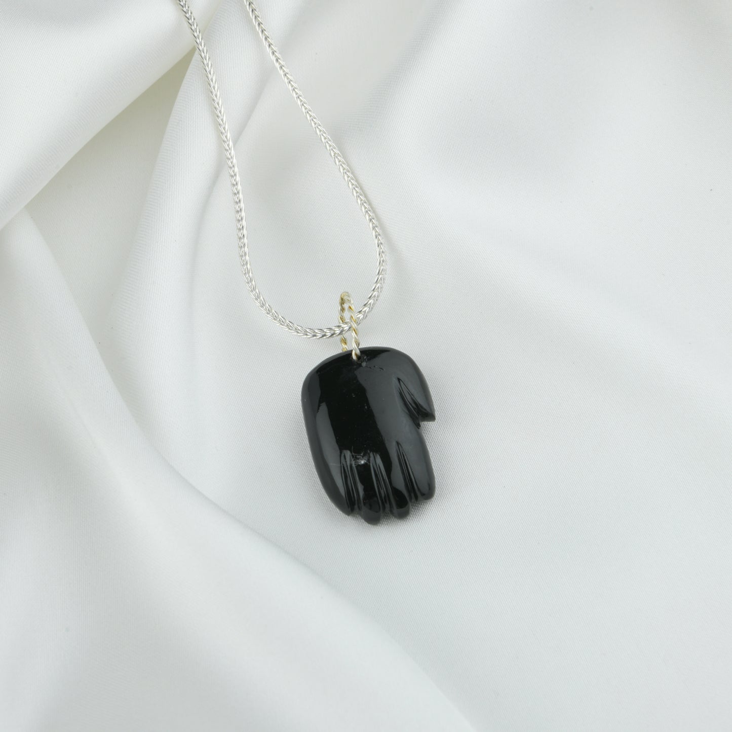 Protective Evil Eye Black Onyx Silver Hamsa Pendant