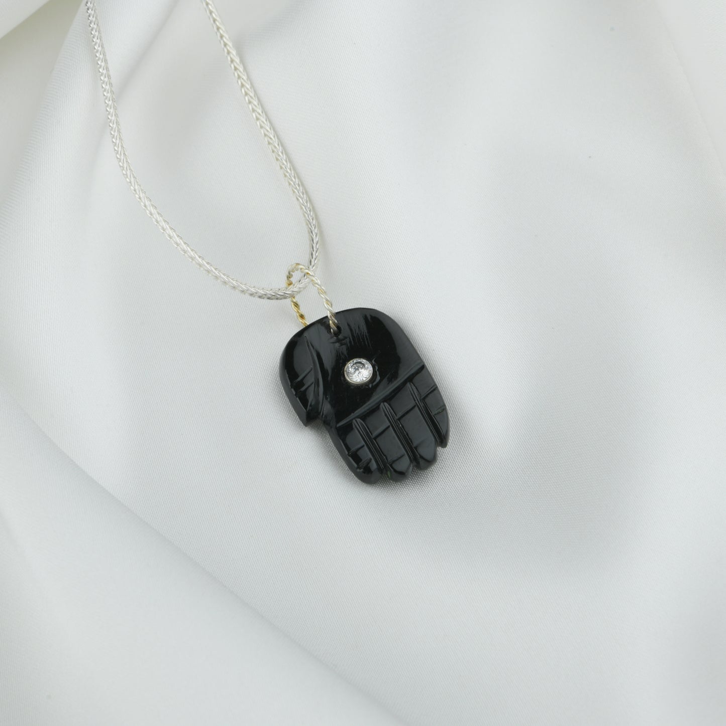 Protective Evil Eye Black Onyx Silver Hamsa Pendant