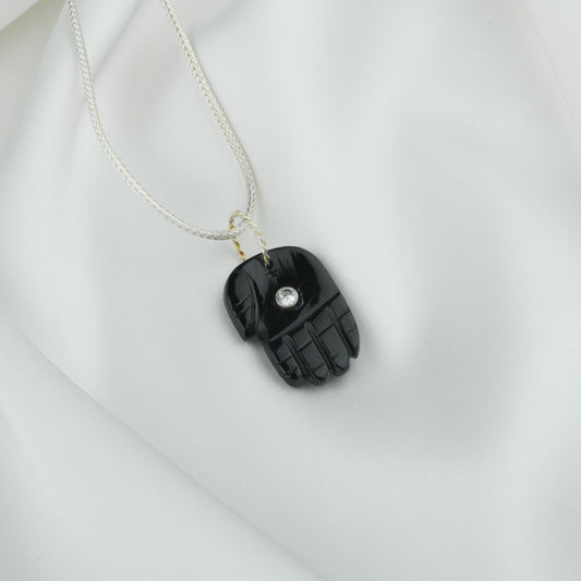 Protective Evil Eye Black Onyx Silver Hamsa Pendant