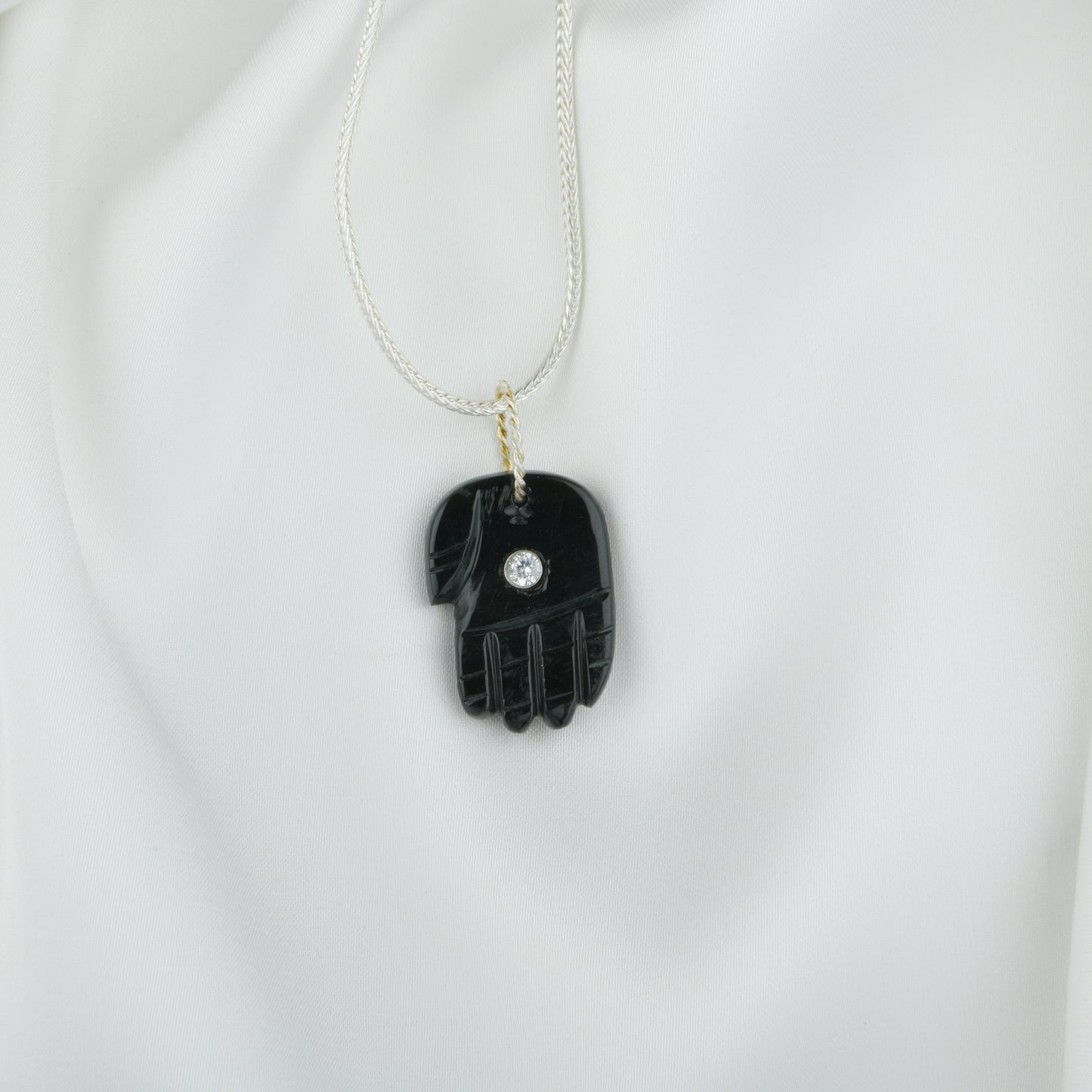 Protective Evil Eye Black Onyx Silver Hamsa Pendant