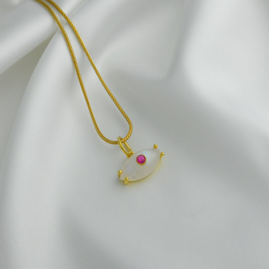 Natural Moonstone Gold Plated Silver Evil Eye Pendant