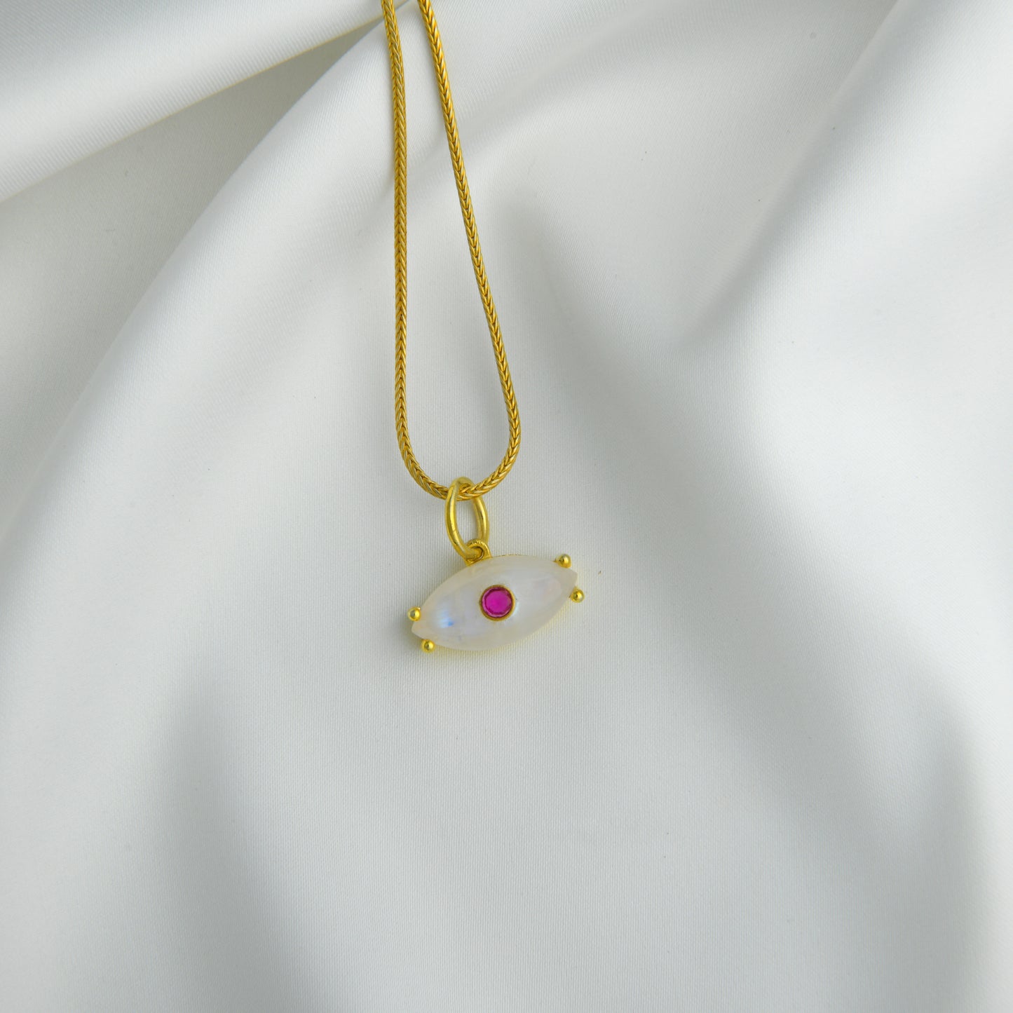 Natural Moonstone Gold Plated Silver Evil Eye Pendant