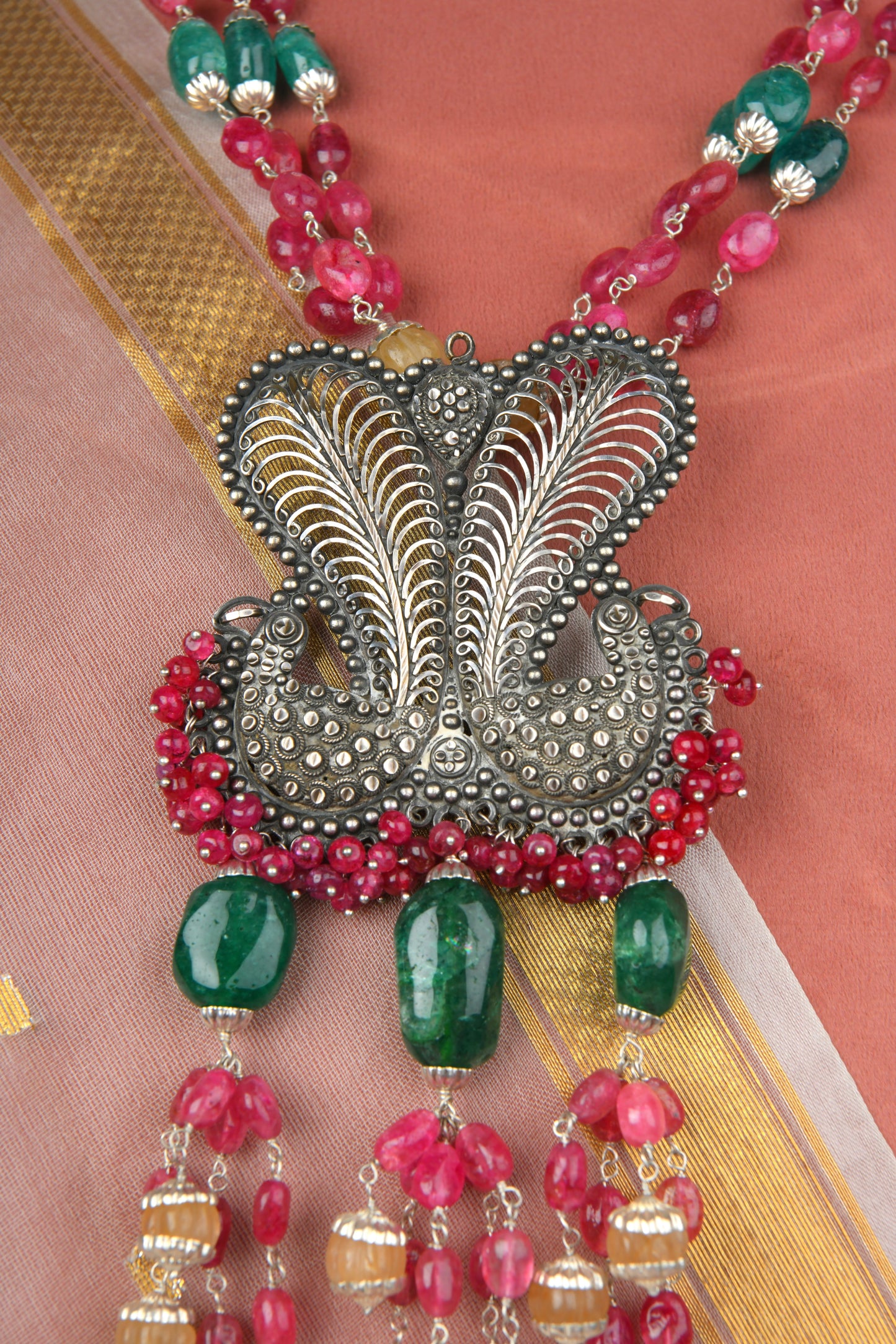 Mor Mahal Totapari Silver Designer Necklace