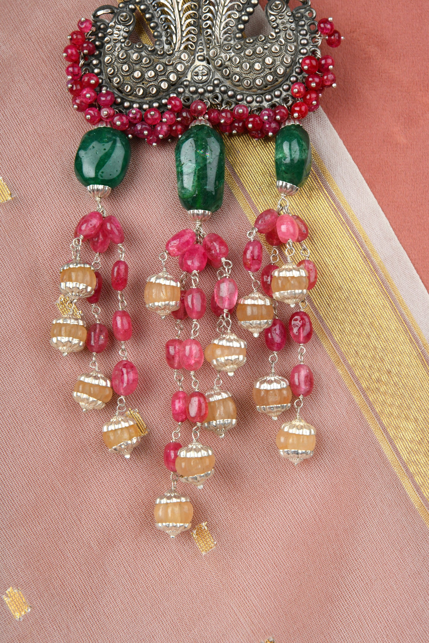 Mor Mahal Totapari Silver Designer Necklace