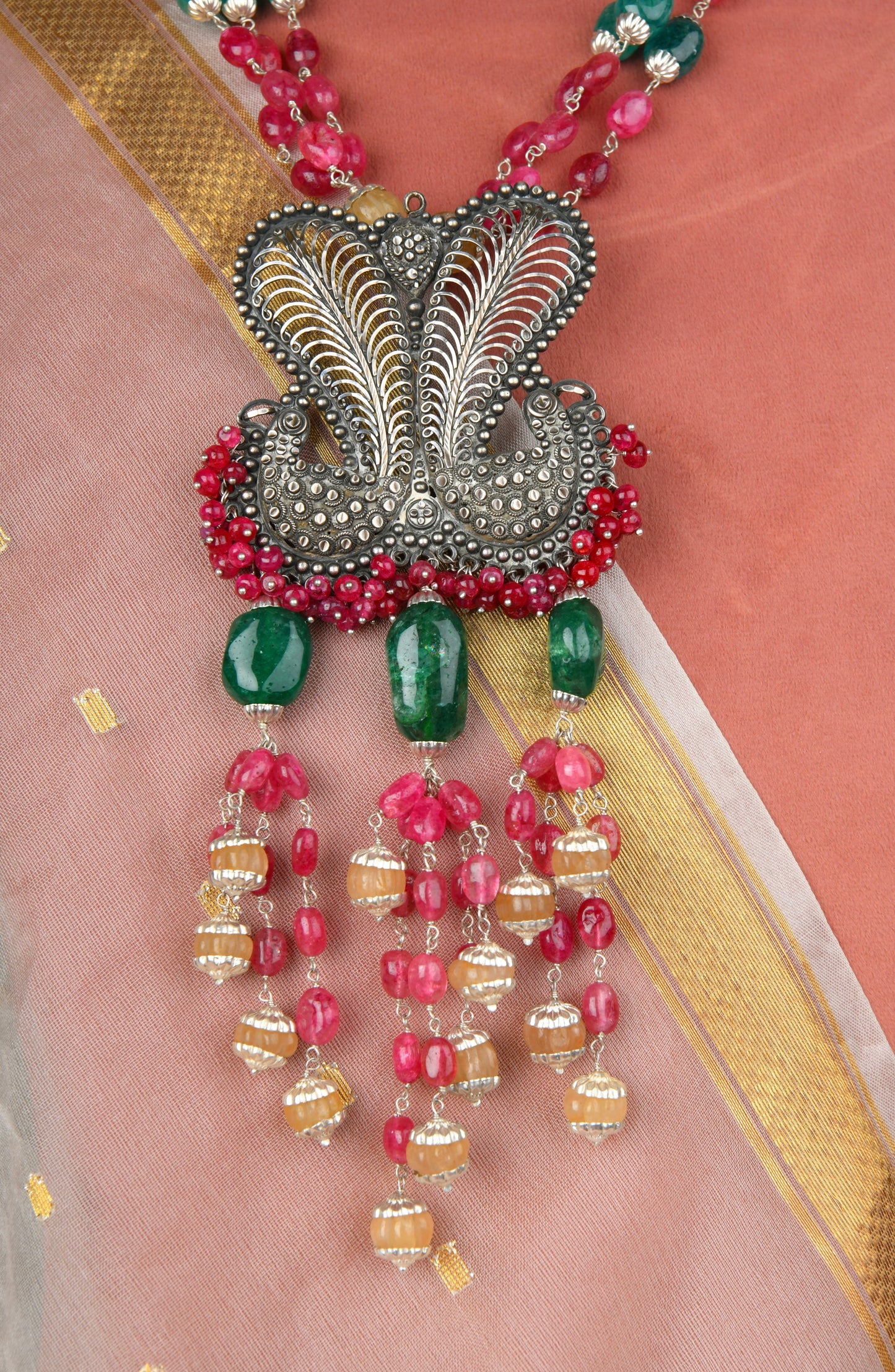 Mor Mahal Totapari Silver Designer Necklace