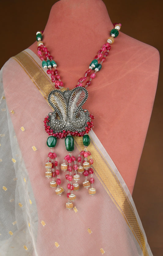 Mor Mahal Totapari Silver Designer Necklace