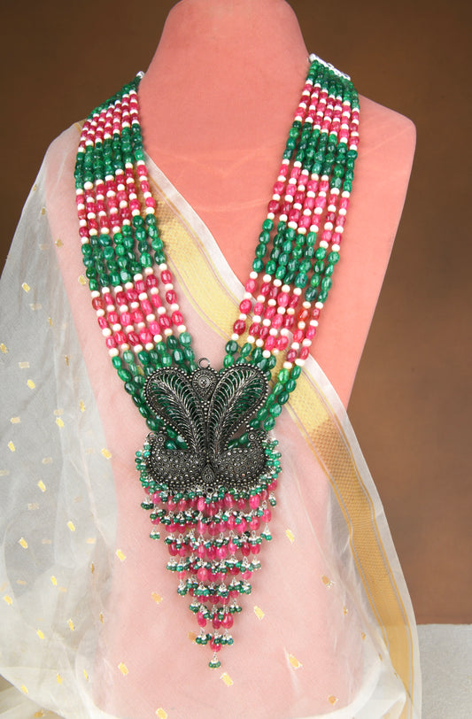 Rambagh Royal Peacock Silver Necklace Set