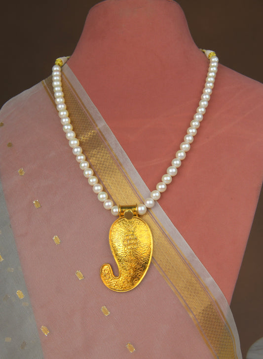 The Paisley Gold Plated Silver Pearl Necklace