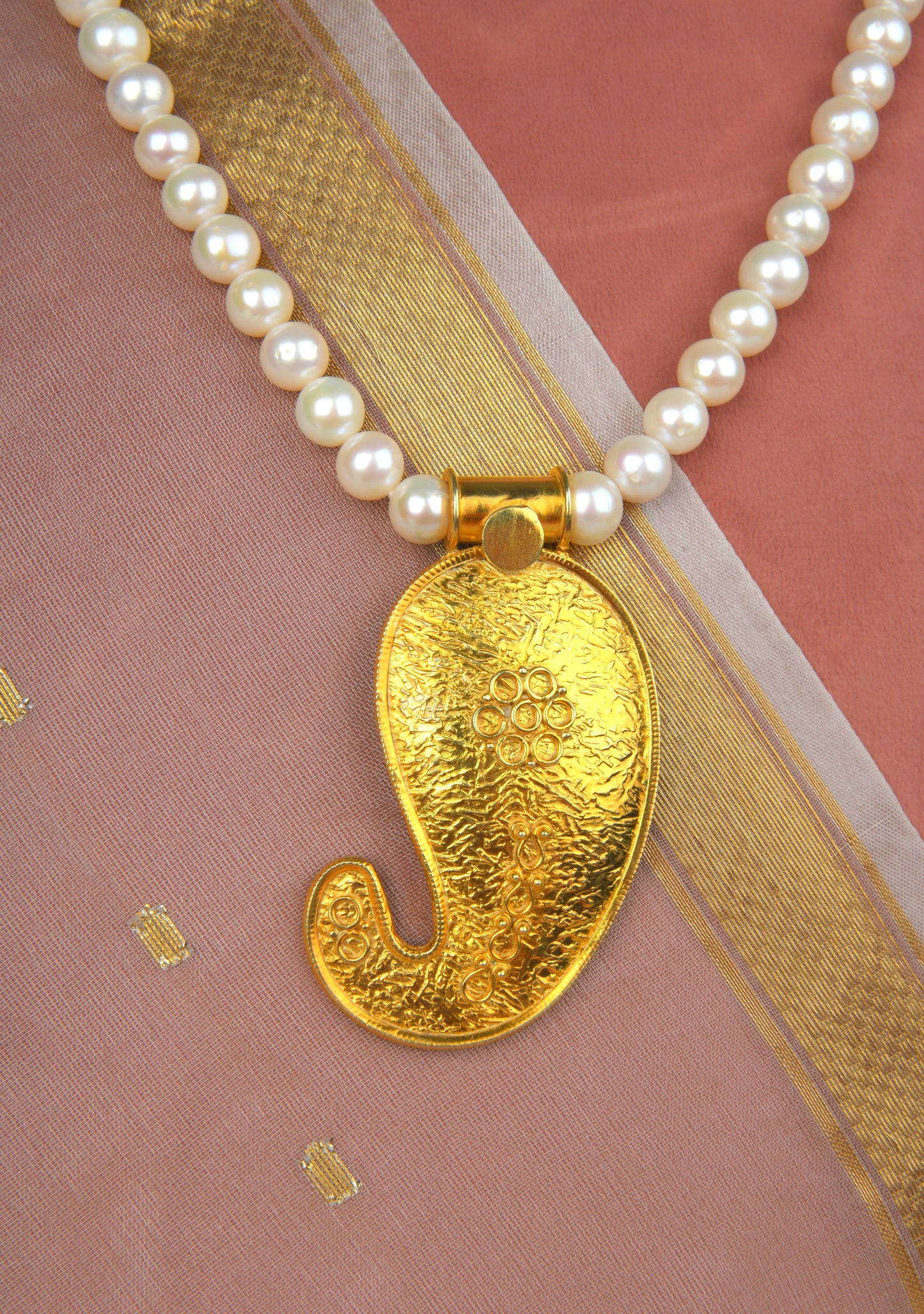 The Paisley Gold Plated Silver Pearl Necklace