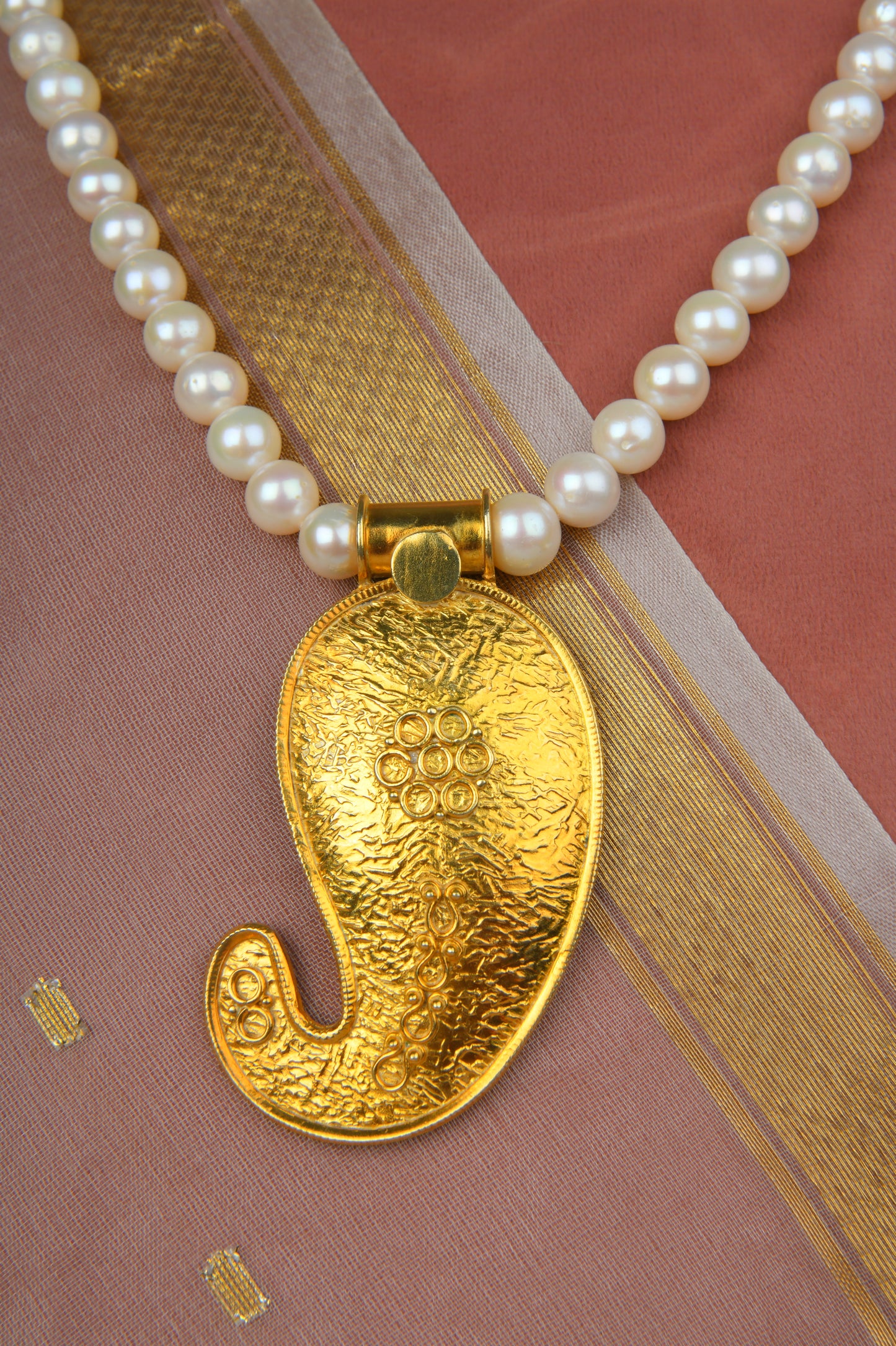 The Paisley Gold Plated Silver Pearl Necklace